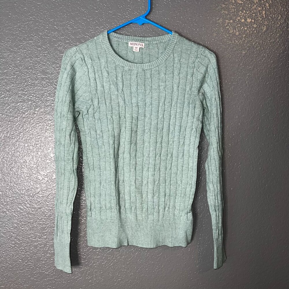 Merona Women’s Small Light Green Cable Knit Pullover Sweater Long Sleeve